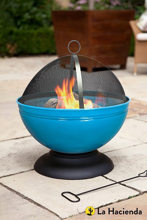 Feuerschale Globe mit Grill, blau emailliert