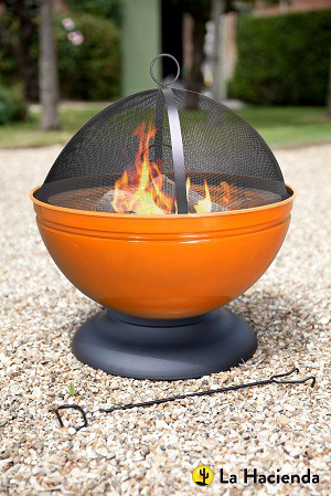 Vasque à feu Globe avec grille, orange émaillé